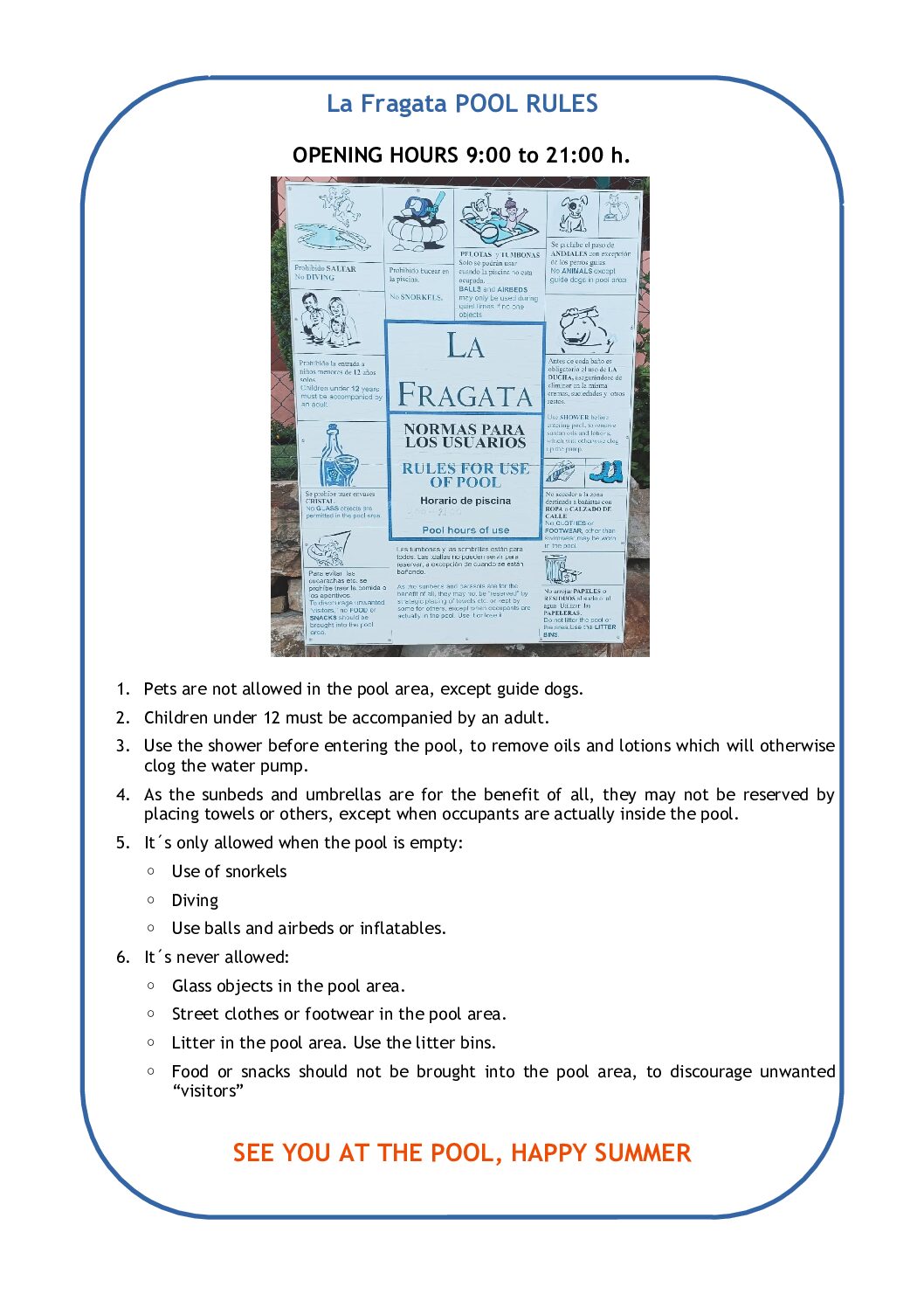 Pool rules La Fragata